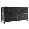 Dresser storage tower with 5 foldable cloth storage cubes in black, ideal for organizing home or office items.