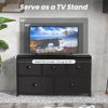 Dresser storage tower in black with 5 foldable cloth drawers, ideal for organizing items in home or office settings.