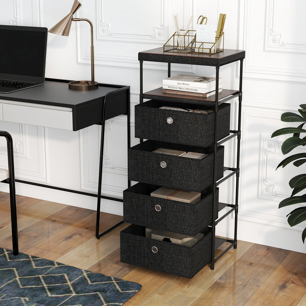 Dresser with 3/4 Drawers Fabric Storage Tower with Wood Top and Metal Frame-L - Gallery View 1 of 11