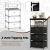 Dresser with 3 fabric drawers and wood top, featuring a metal frame and 2 anti-tipping kits for safety in any room.