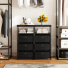Dresser with 4 fabric drawers and a wide wood top, featuring a metal frame, perfect for stylish organization in any.