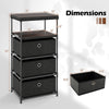 Dresser with 3 fabric drawers and wood top, featuring a metal frame, ideal for living rooms or offices.