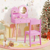 Kids Princess Makeup Dressing Desk and Chair Set with Mirror and Lights-Pink - Gallery View 1 of 9