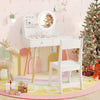 Kids princess makeup dressing desk set in white with lighted mirror, storage, and solid pine wood legs for stability.