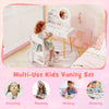 Kids vanity set with lighted mirror, storage drawers, and solid pine legs, perfect for dressing and creative activities.