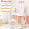 Kids princess makeup dressing desk set in white with lighted mirror, storage drawers, and solid pine wood legs for.