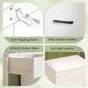 Sleek drawer handles and smooth slides on a white dressing desk with a soft seat cushion and anti-toppling device.