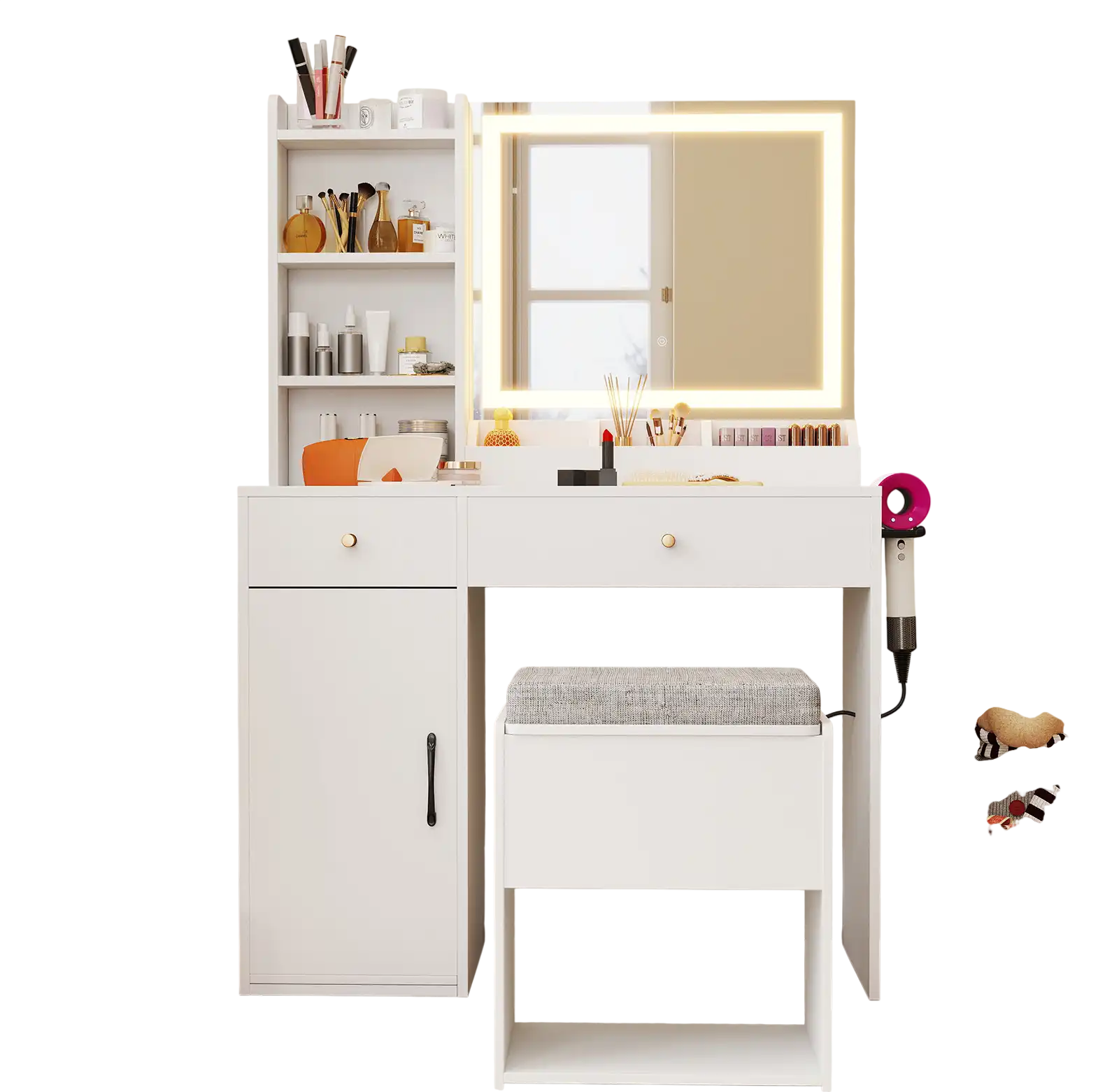 Costway Vanity Dressing Table Chair Set Mirror Lights White 24763589 New