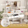 Vanity dressing table with mirror, adjustable lights, ample storage, and matching chair for stylish makeup organization.
