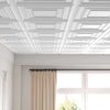 White 3D decorative drop ceiling tiles in a grid layout, made from water-resistant PVC, ideal for modern interiors.
