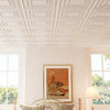 White 3D decorative drop ceiling tiles, 24" x 24", crafted from water-resistant PVC, ideal for modern interiors.