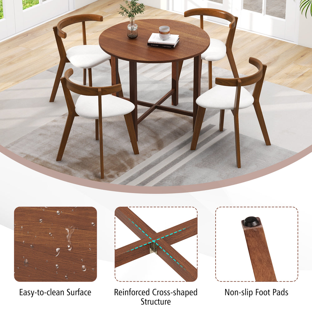 Walnut Dual Drop Leaf Dining Table with reinforced structure, accommodating 2-4 people, perfect for small spaces.