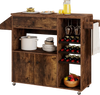 Drop leaf mobile kitchen island cart in rustic brown with wine racks, adjustable shelf, and power outlet for versatile.