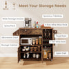 Drop leaf mobile kitchen island cart in rustic brown with spacious tabletop, wine racks, and adjustable shelves for.