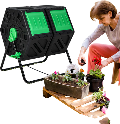 Costway Dual Chamber Garden Compost Tumbler Sliding Doors 68475913 New
