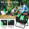 Dual chamber garden compost tumbler in black and green with 360° rotatable design for easy access and efficient.