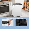 Dual compartment 8 gal trash can in white with stainless steel frame, side handles, and anti-slip foot pads for.