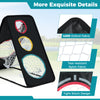 Dual-sided golf chipping net with five target holes, made from durable 420D Oxford fabric for indoor and outdoor.