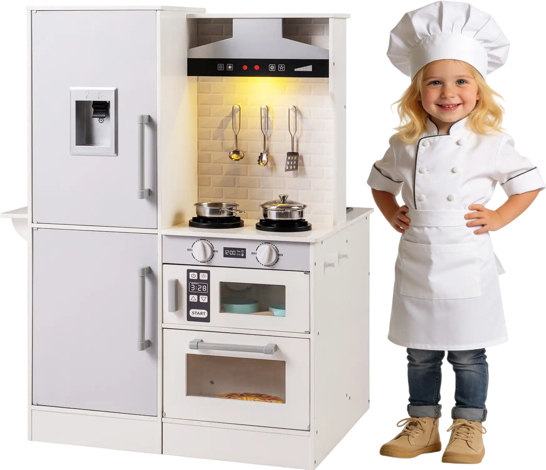 Costway Dual-Sided Kids Play Kitchen Water Dispenser Range Hood 99981170 New