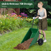 Dual-wheel garden utility cart in green with pneumatic tires, ideal for transporting mulch and gravel with a 21-gal.