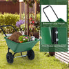 Dual-wheel garden utility cart in green with 21-gal capacity, pneumatic tires, and balanced loop handle for easy.