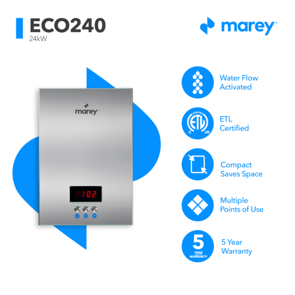 Marey ECO240 24 KW 240V 4.7 GPM Up to 5 Points of Use Electric Tankless Water Heater Open Box