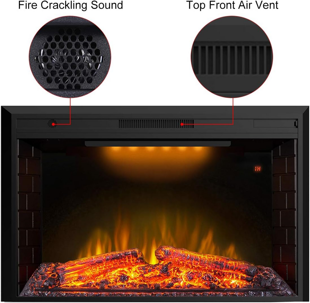 Valuxhome EF50T Electric Fireplace 50" Insert 750/1500W with Overheating Protection and Fire Crackling Sound Remote Black New