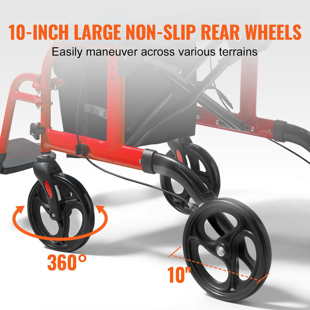 Vevor 2 in 1 Rollator Walker and Wheelchair Folding 300 Lbs Capacity with Adjustable Handle and All Terrain Wheels New