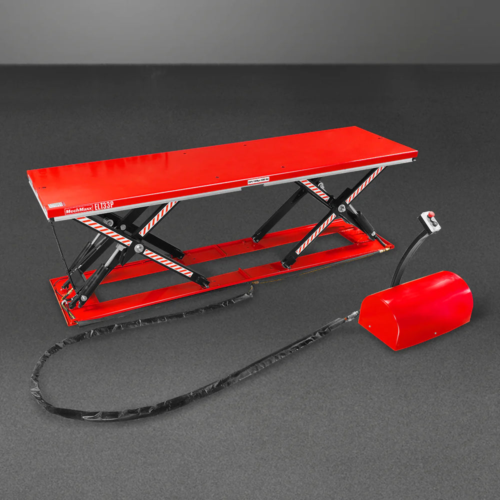 Stationary Electric Hydraulic Parallel Double Scissor Lift Table 3300lb Capacity,  108.3" x 31.5" Platform,  33.9" Lift Height,  UL Certified Motor,  ELT33P