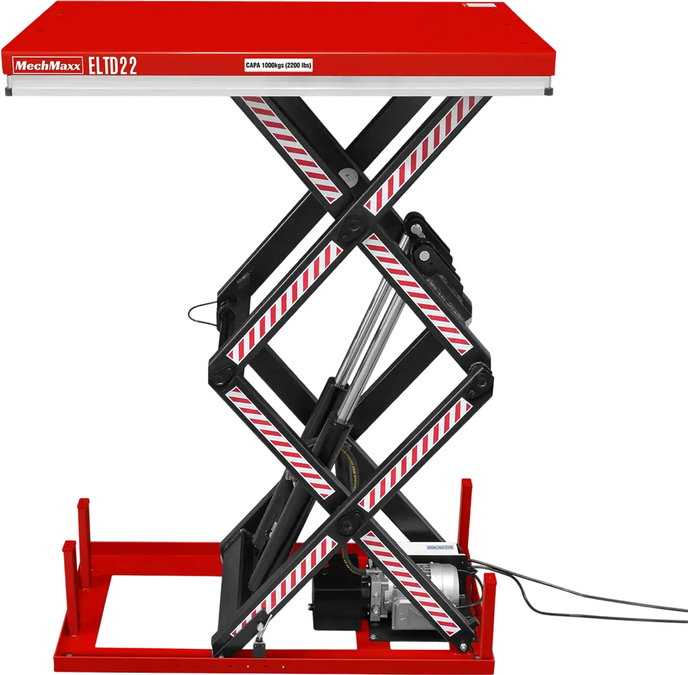 2200 lbs Capacity Stationary Electric Hydraulic Double Scissor Lift Table - 51.2" x 32.3" Platform,  70.1" Lift Height,  UL Certified Motor,  ELTD22