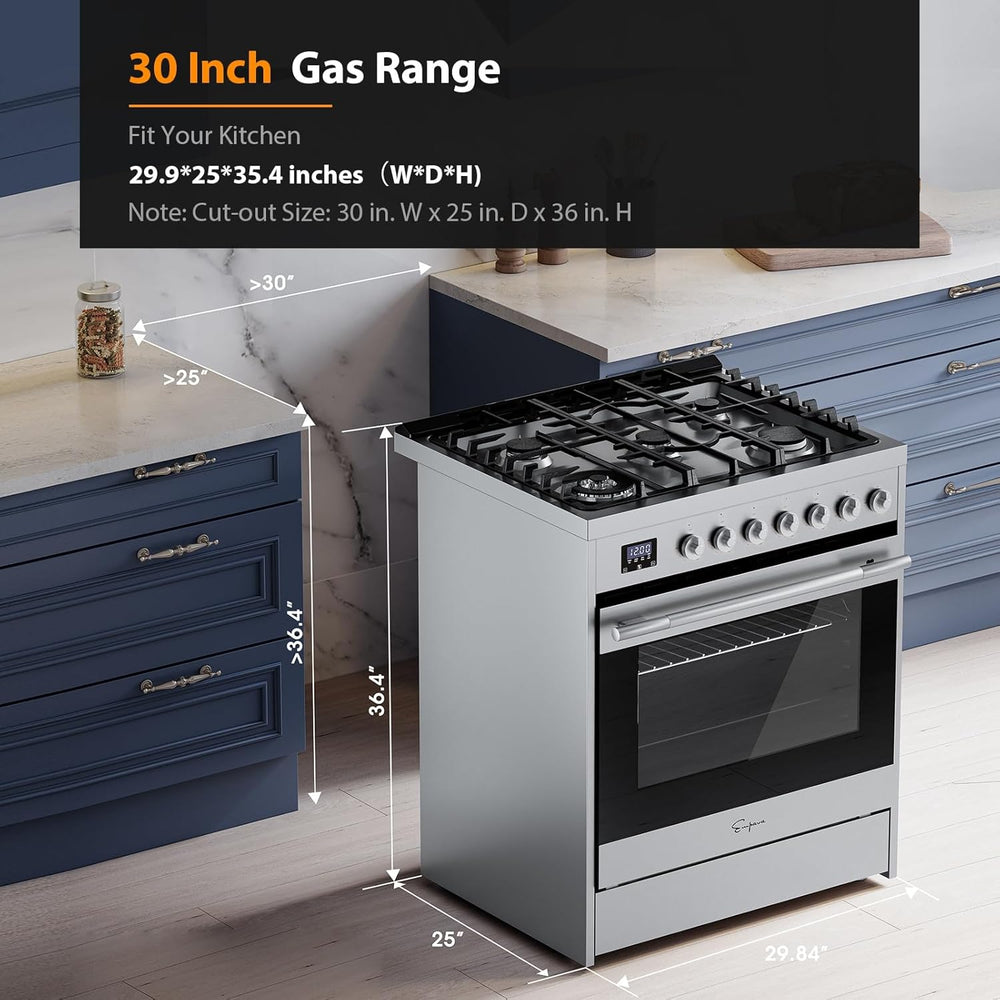 Empava Convection Oven 30" Single 5 cu. ft. Gas Range Slide-In Freestanding with 4 Burners Stainless Steel New