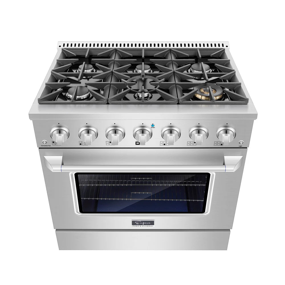 Empava Convection Oven Single 36" Pro-Style 5.2 cu. ft. Gas Range Slide-In Freestanding 6 Burners Stainless Steel New