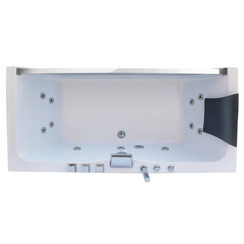 Empava Bathtub 59" Modern Alcove Whirlpool with LED Lights and Center Drain Rectangular New