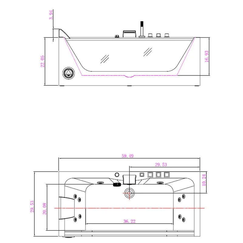 Empava Bathtub 59" Modern Alcove Whirlpool with LED Lights and Center Drain Rectangular New