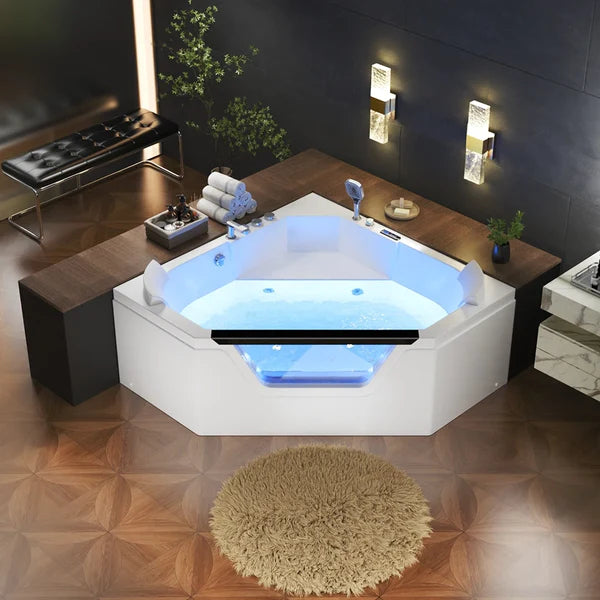 Empava Bathtub 59" Alcove Corner Massage Whirlpool Inline Heater LED with Left Drain New