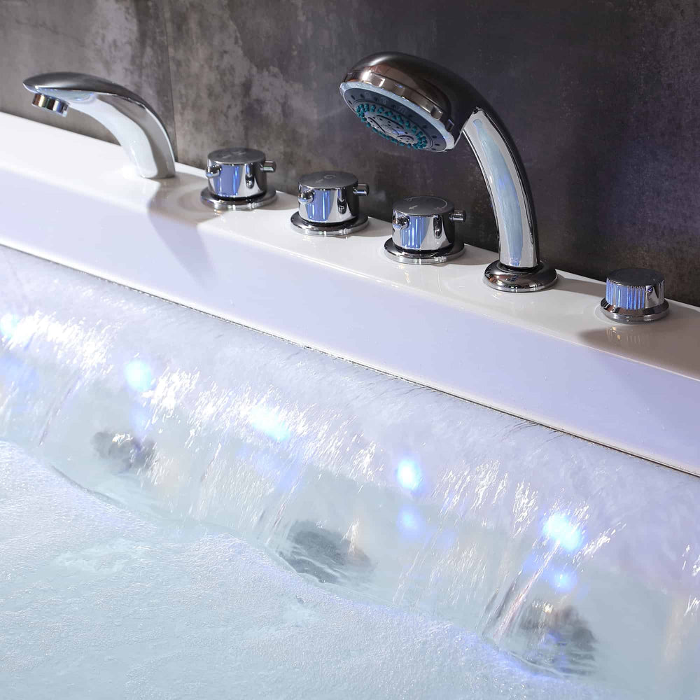 Empava Bathtub 67" Alcove Whirlpool Inline Heater with LED Lights and Left Drain Rectangular New