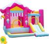 Colorful 5-in-1 inflatable bounce house with slide, tunnel, and ball pit for kids ages 3-12, perfect for outdoor fun.