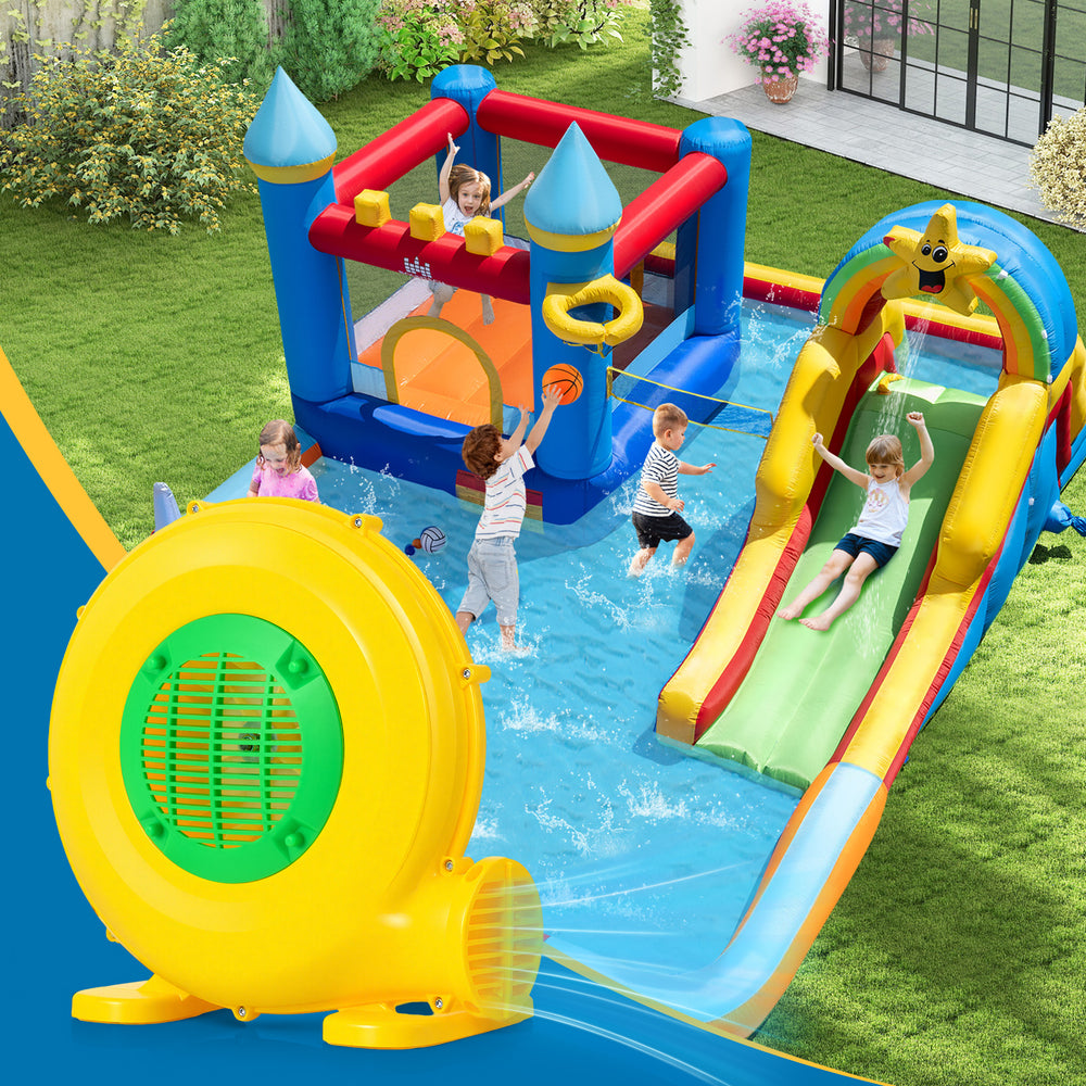 610W bounce house blower with handle, designed for quick inflation and safety, ideal for inflatables and outdoor fun.