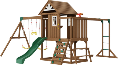 Vevor Wooden Swing Set 10-in-1 with Slide Fort Rock Wall and Sandbox New