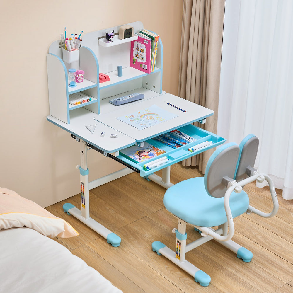 Vevor Kids Study Desk and Chair Set Height Adjustable with Bookshelf and Storage Drawer New