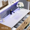 Eviva Mosaic 49" Bathroom Vanity Wall Mount Single Sink Integrated Solid Surface Countertop Natural Oak New