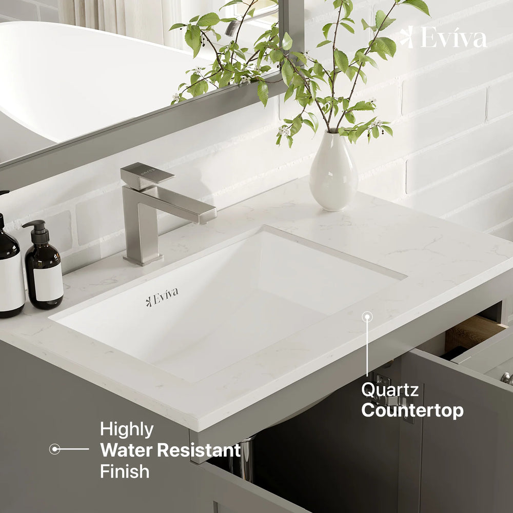 Eviva Happy 30" Bathroom Vanity Single Sink Undermount Carrara Quartz Countertop New