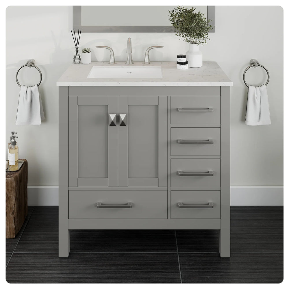 Eviva Aberdeen 36" Bathroom Vanity Single Sink Undermount Carrara Quartz Countertop New