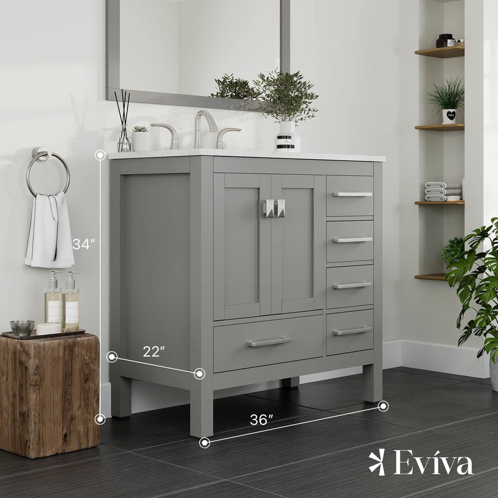 Eviva Aberdeen 36" Bathroom Vanity Single Sink Undermount Carrara Quartz Countertop New