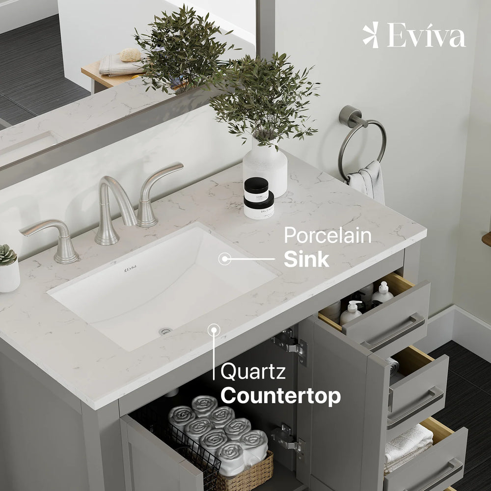 Eviva Aberdeen 36" Bathroom Vanity Single Sink Undermount Carrara Quartz Countertop New