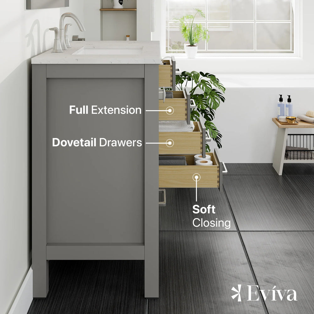 Eviva Aberdeen 36" Bathroom Vanity Single Sink Undermount Carrara Quartz Countertop New