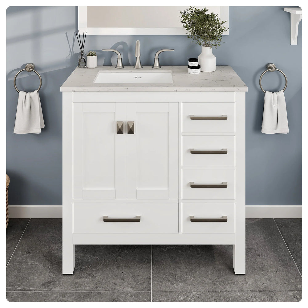 Eviva Aberdeen 36" Bathroom Vanity Single Sink Undermount Carrara Quartz Countertop New