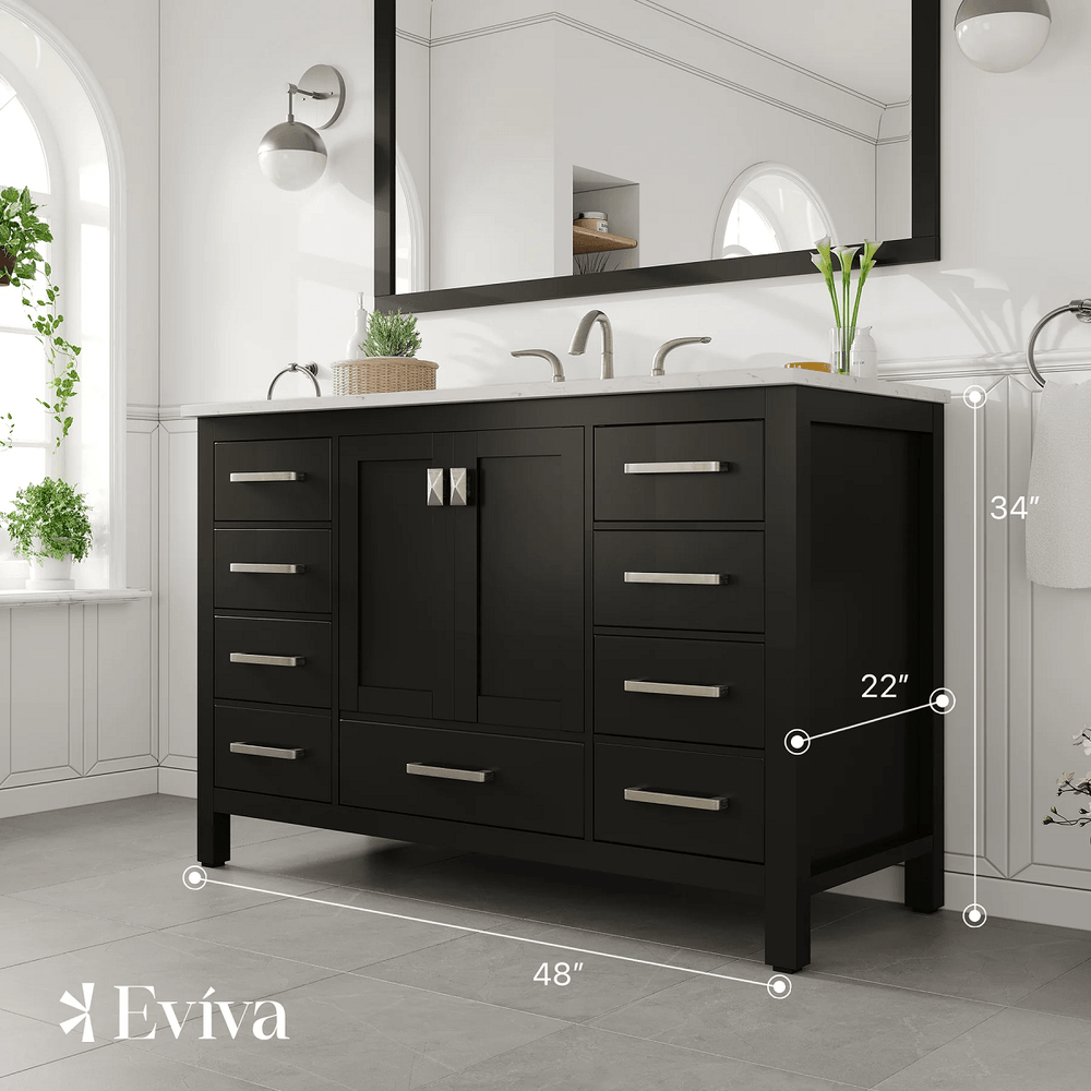 Eviva Aberdeen 48" Bathroom Vanity Single Sink Undermount Carrara Quartz Countertop New