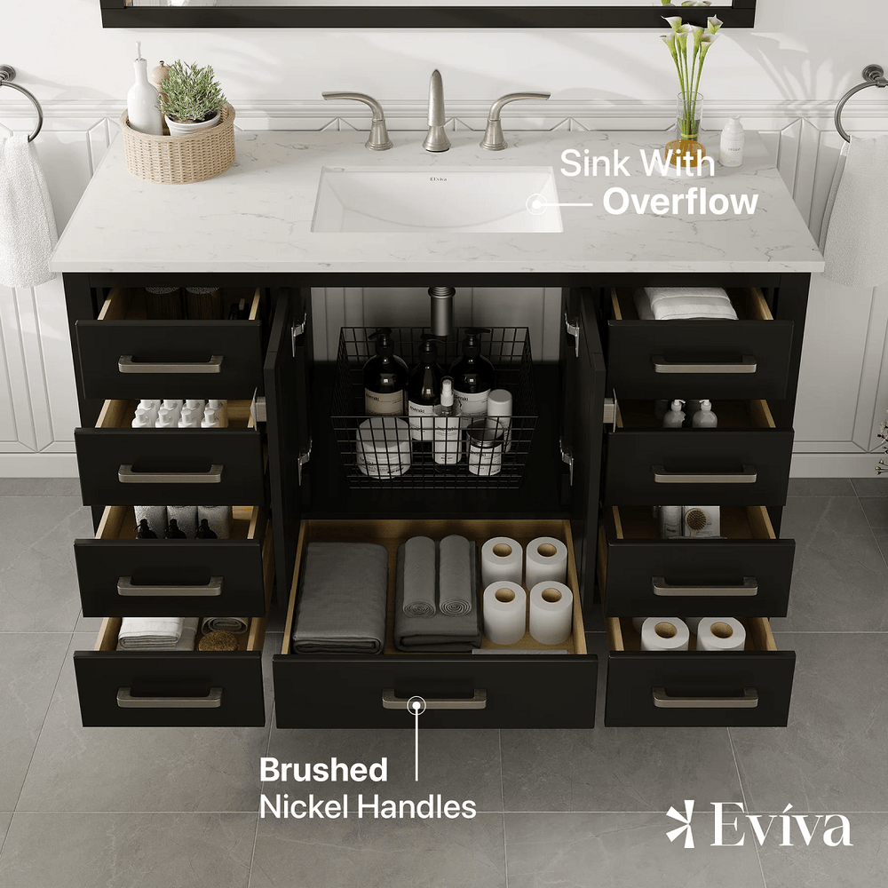 Eviva Aberdeen 48" Bathroom Vanity Single Sink Undermount Carrara Quartz Countertop New