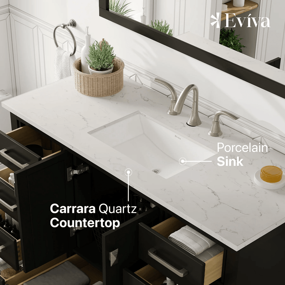 Eviva Aberdeen 48" Bathroom Vanity Single Sink Undermount Carrara Quartz Countertop New